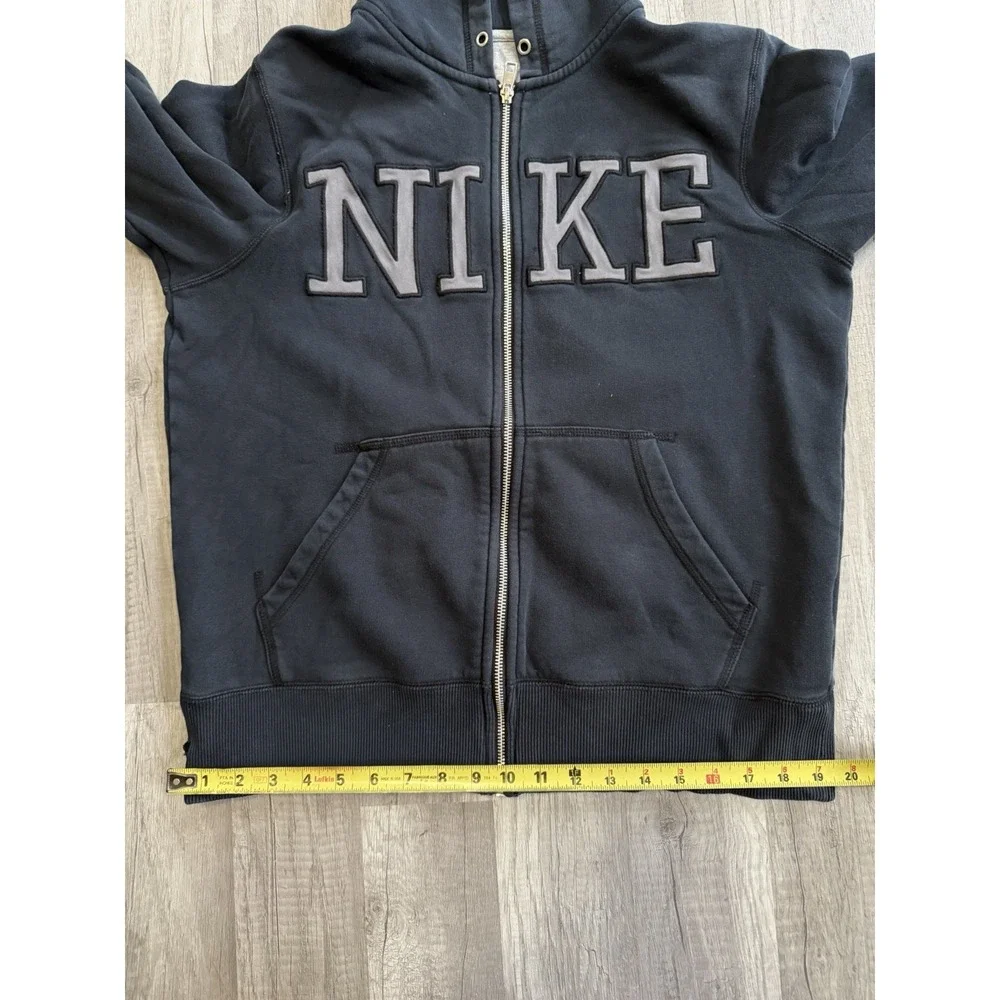 Nike Hoodie Mens Medium Black Full Zip Sweatshirt Logo 446576 Fleece Lined Y2k